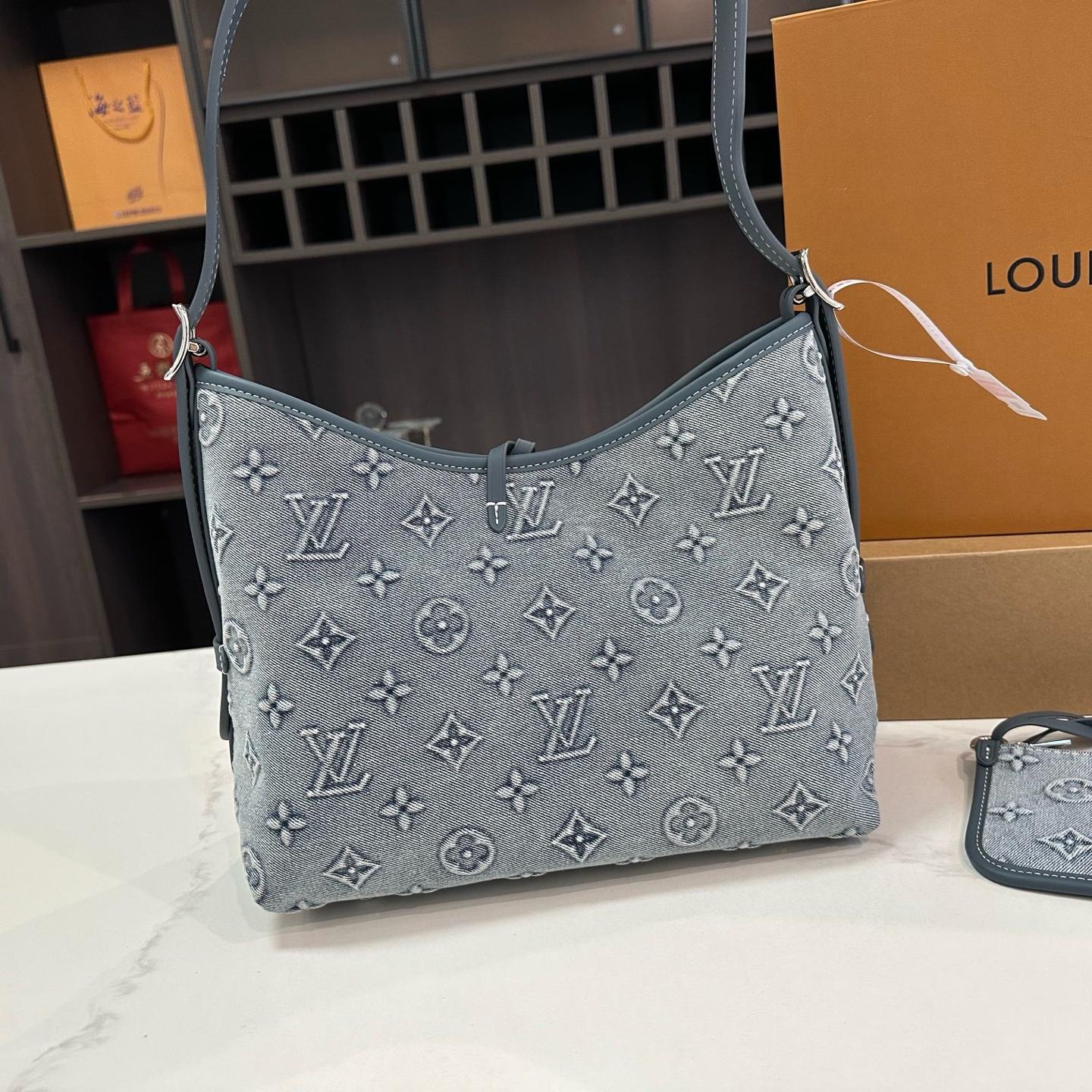 LV CarryAll Bag in Blue Denim Jacquard – 30cm Shoulder & Crossbody Tote - Image 7