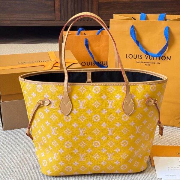 Neverfull MM Tote in Cherry Monogram Embossed Yellow Calfskin – 32CM Everyday Icon
