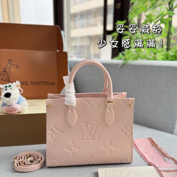 LV Pink Embossed Leather Mini Onthego Tote Bag 25cm
