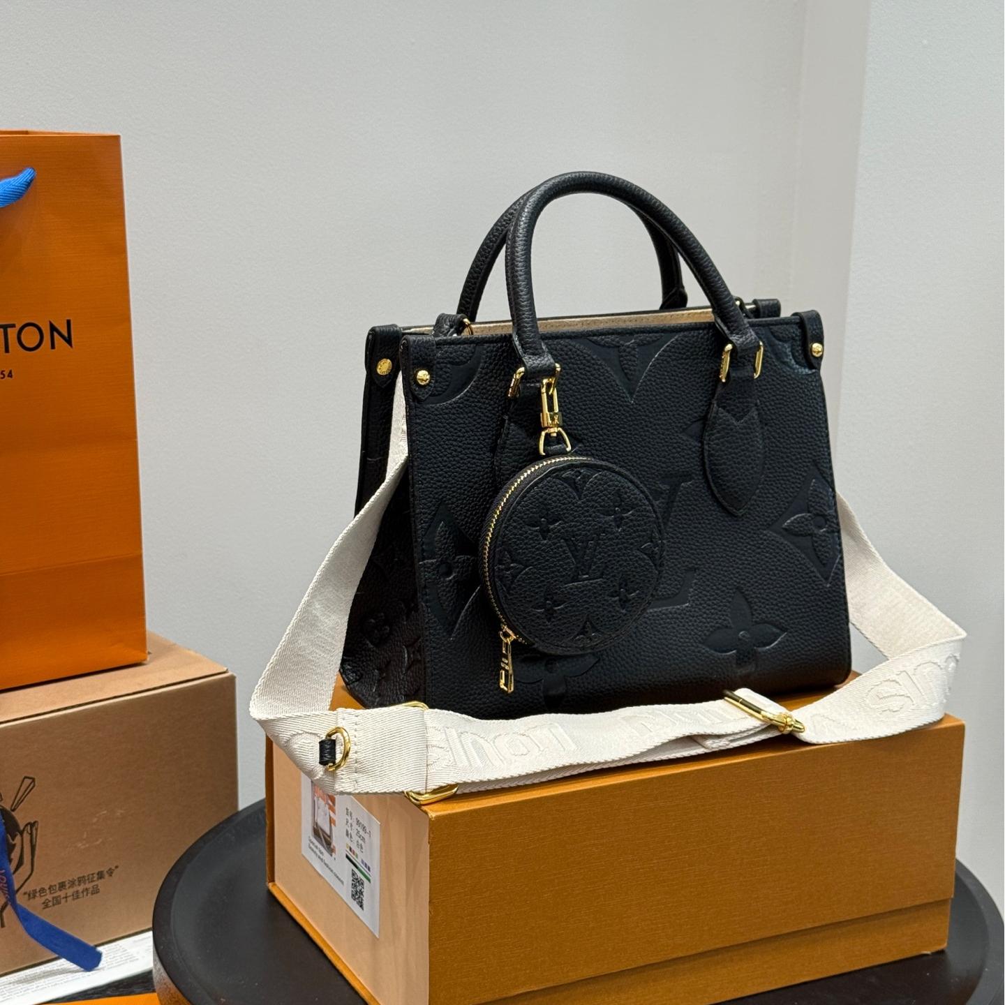 Mini Onthego Tote in Black Monogram Empreinte Leather with Wide Strap & Coin Pouch – 25CM Jungle Edition - Image 9