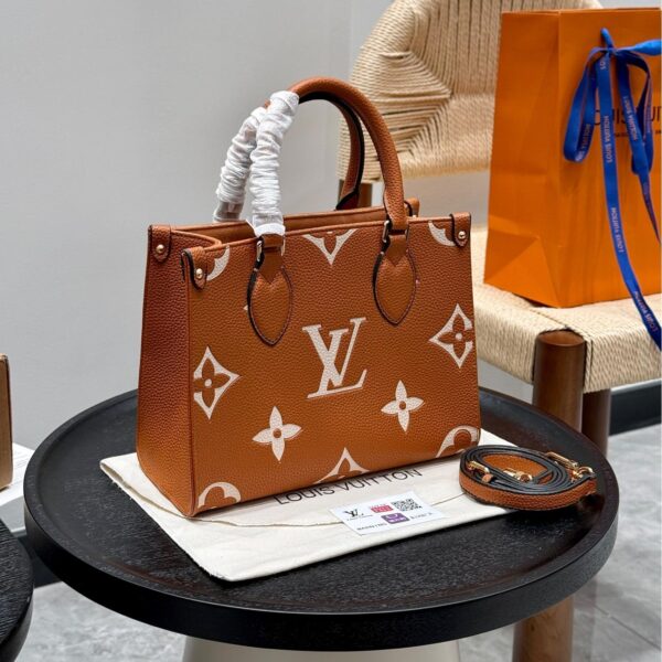 LV Onthego Small Tote – 25cm Caramel Embossed Leather Monogram Bag