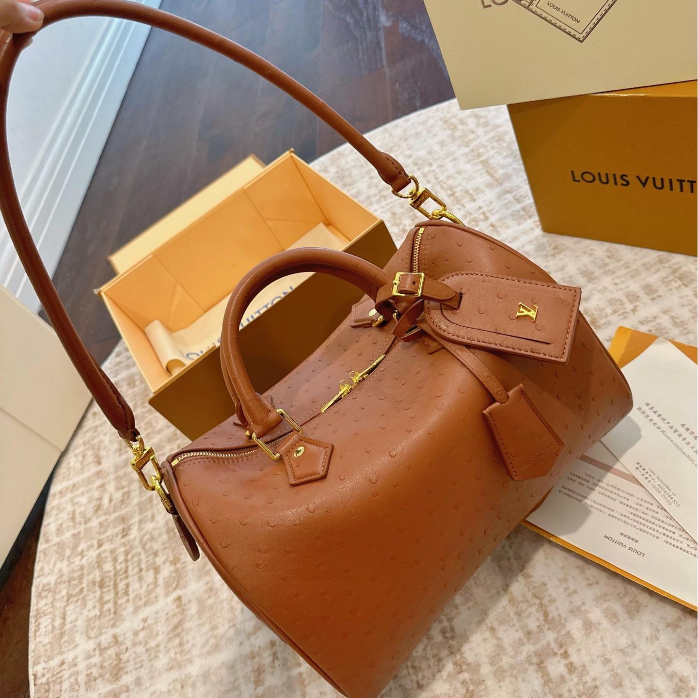 LV Speedy 30 Ostrich-Embossed Leather Bag – 2025 Classic Revival 30CM - Image 6