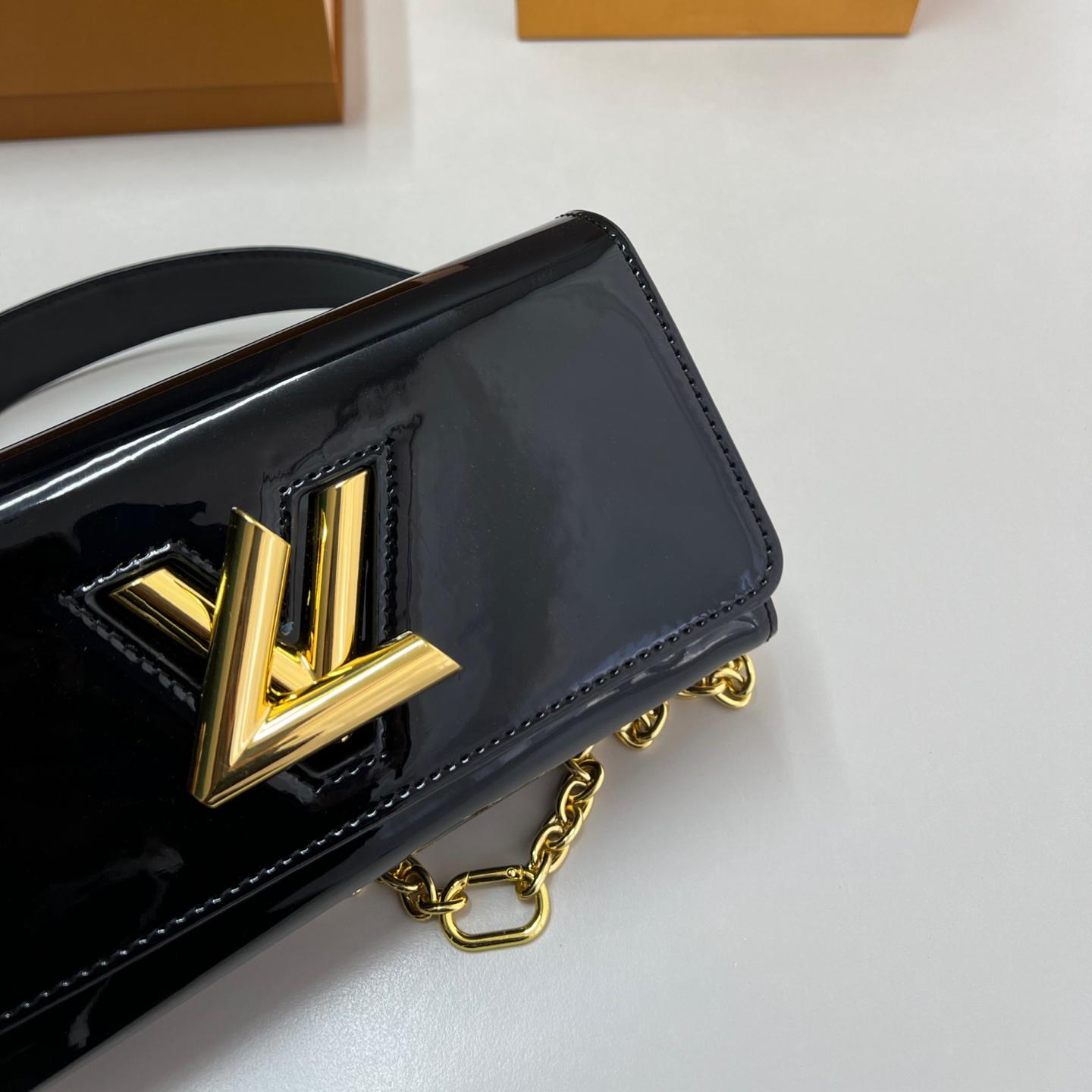 LV Twist Chain Bag in Black Patent Leather with Gold Hardware – 23CM Timeless Icon - Image 6
