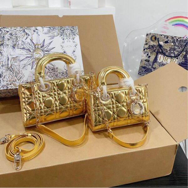 Dior Lady Gold Metallic Bag – Cannage Leather in 22cm & 16cm