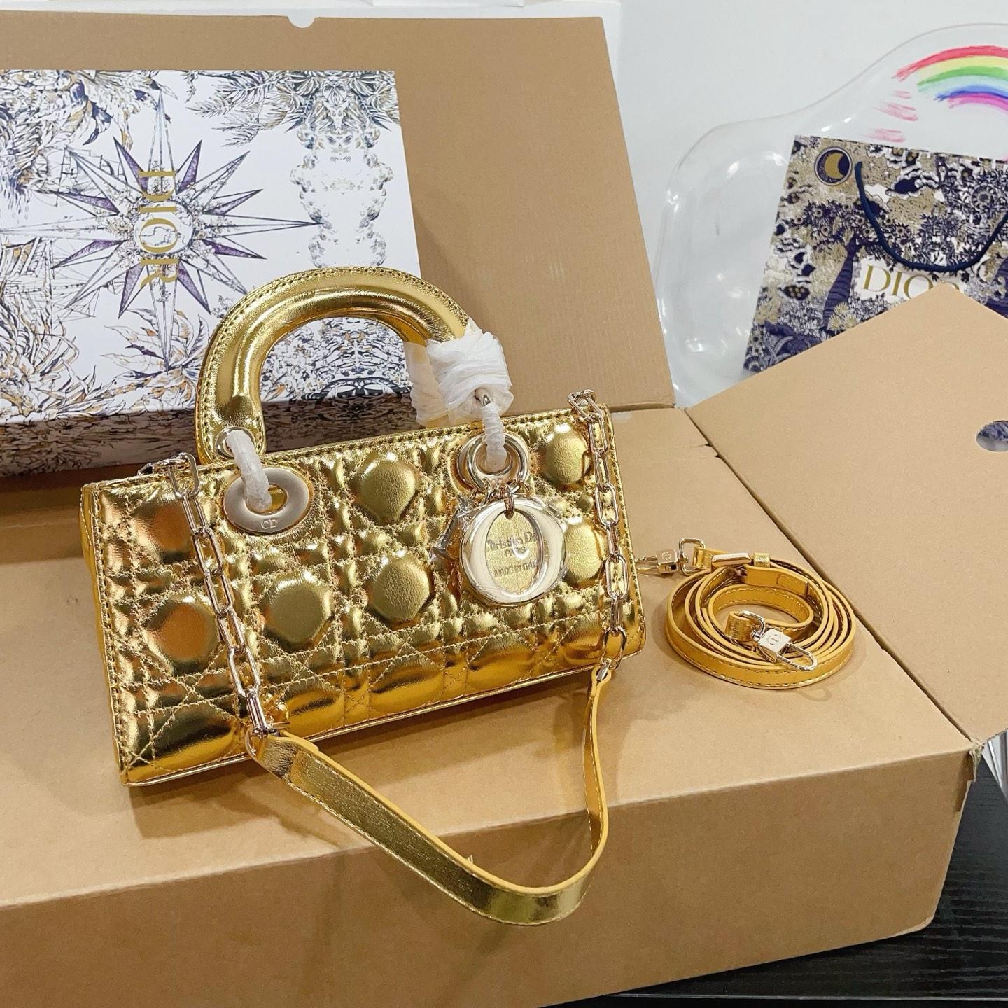 Dior Lady Gold Metallic Bag – Cannage Leather in 22cm & 16cm - Image 2