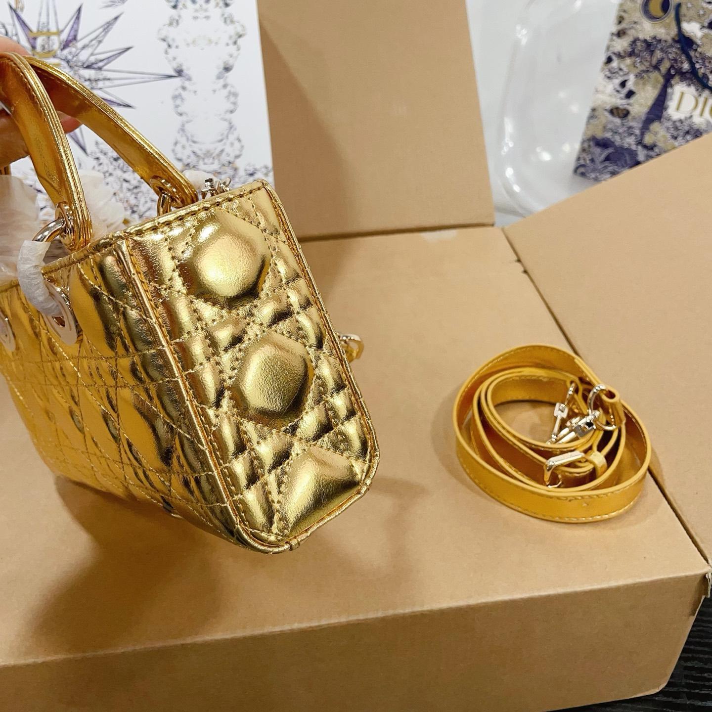Dior Lady Gold Metallic Bag – Cannage Leather in 22cm & 16cm - Image 6