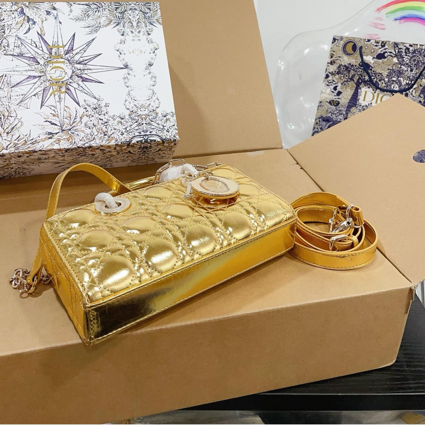 Dior Lady Gold Metallic Bag – Cannage Leather in 22cm & 16cm - Image 8