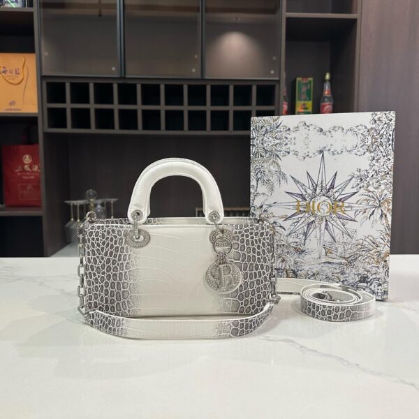 Dior Lady Horizontal Croc-Embossed Bag – White Gradient Calfskin, 2025 Edition 26CM