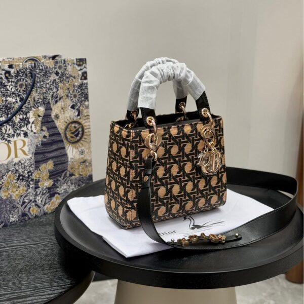 Jacquard Canvas Lady-Inspired Top Handle Bag – Dior Cannage Four-Grid Tote 20CM