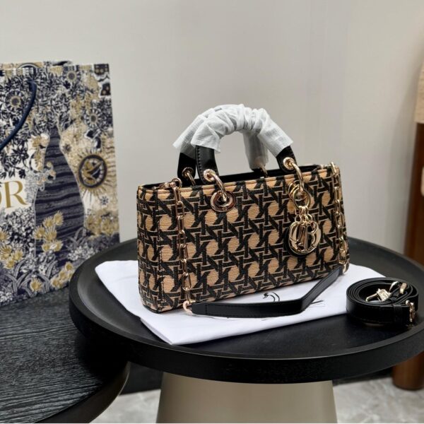 Rectangular Jacquard Lady-Inspired Handbag – Cannage Canvas Top Handle Bag 25CM