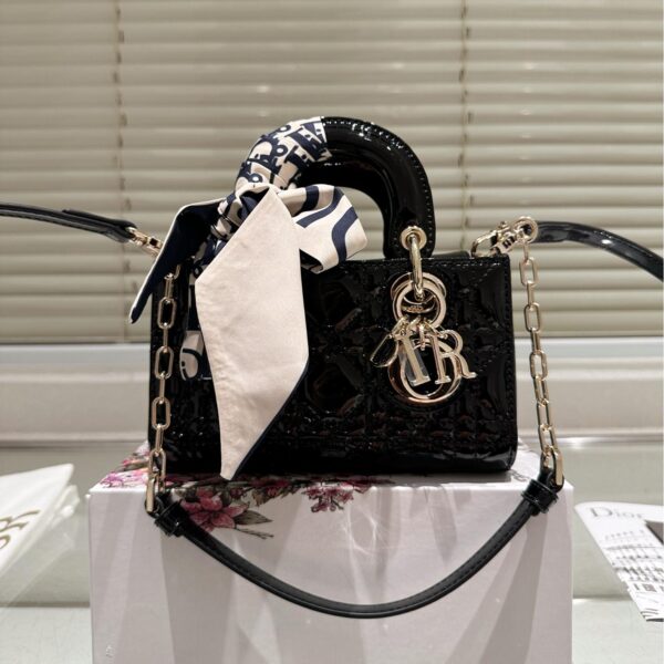 Mini Lady-Life Patent Leather Bag – Dior-Inspired Limited Edition with Scarf Accent 17CM