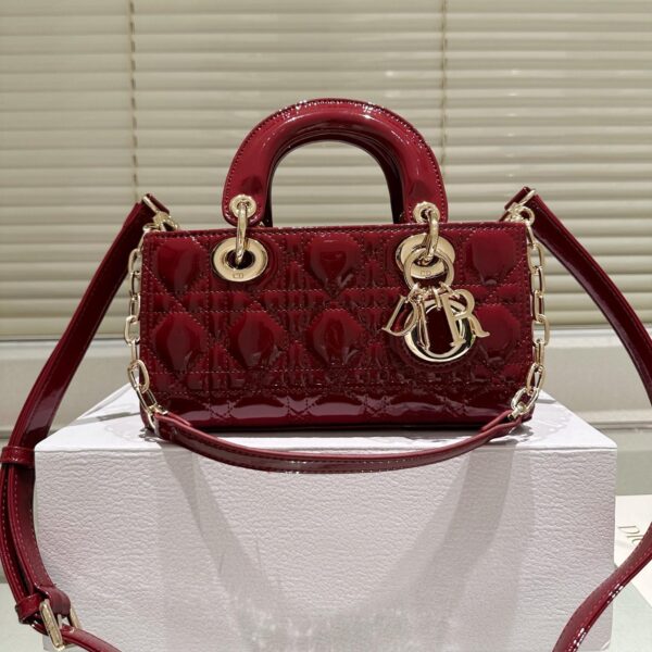 Burgundy Patent Lady-Life Mini Bag – Dior-Inspired Quilted Top Handle in Limited Edition 22CM