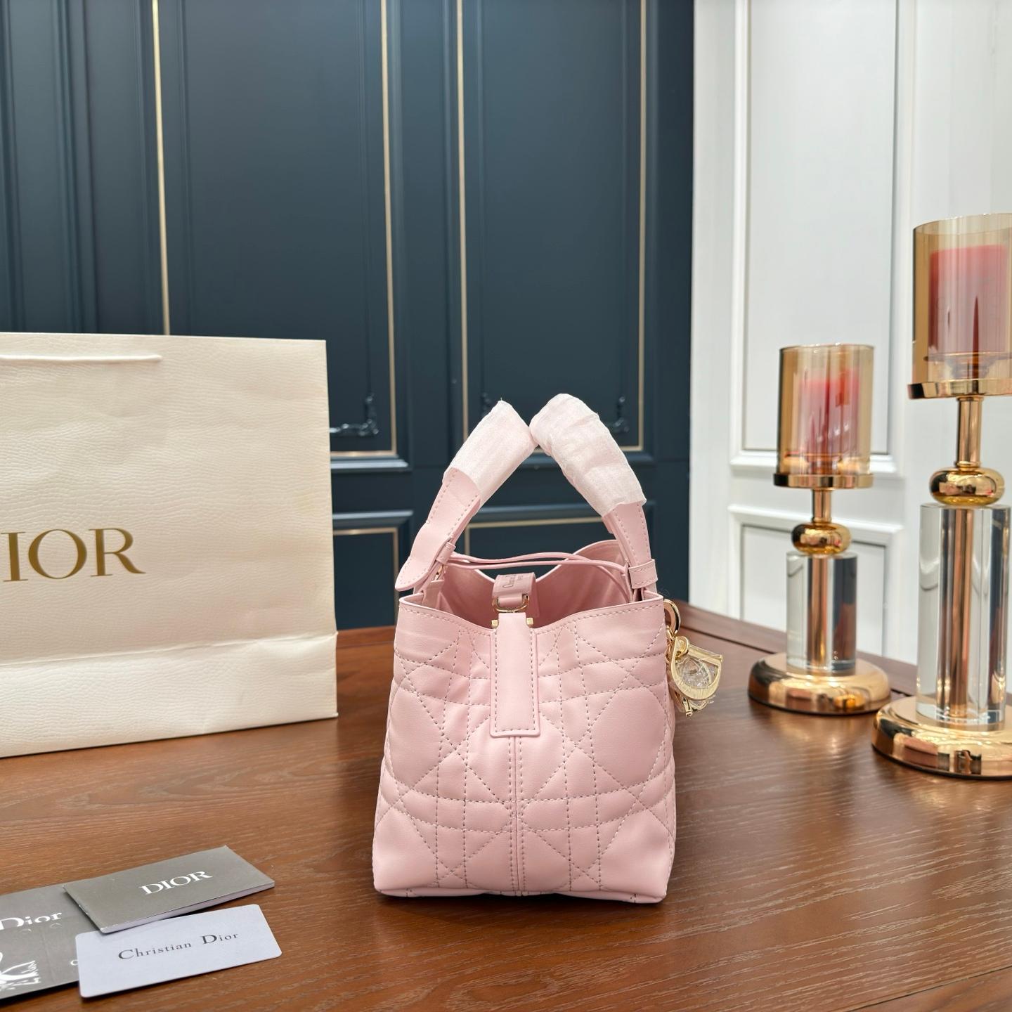 Mini Toujours Quilted Lambskin Tote Bag – Dior-Inspired Adjustable Soft Satchel 24CM - Image 5