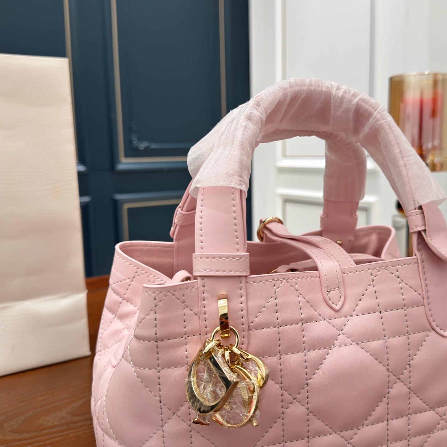 Mini Toujours Quilted Lambskin Tote Bag – Dior-Inspired Adjustable Soft Satchel 24CM - Image 6