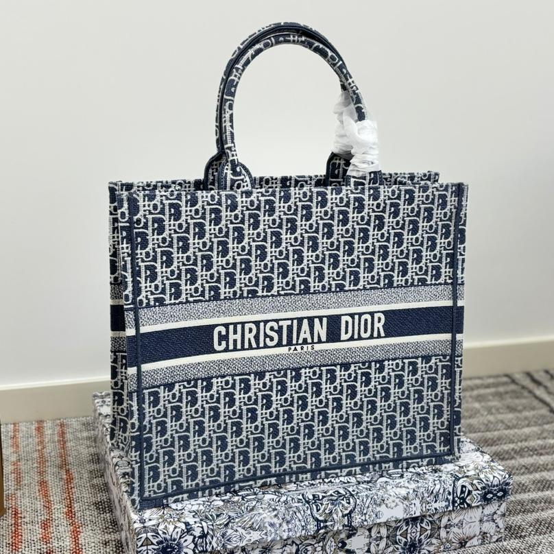 Dior-Inspired Oblique Book Tote – Monogram Embroidered Canvas Bag in 3 Sizes 26CM/36CM/42CM