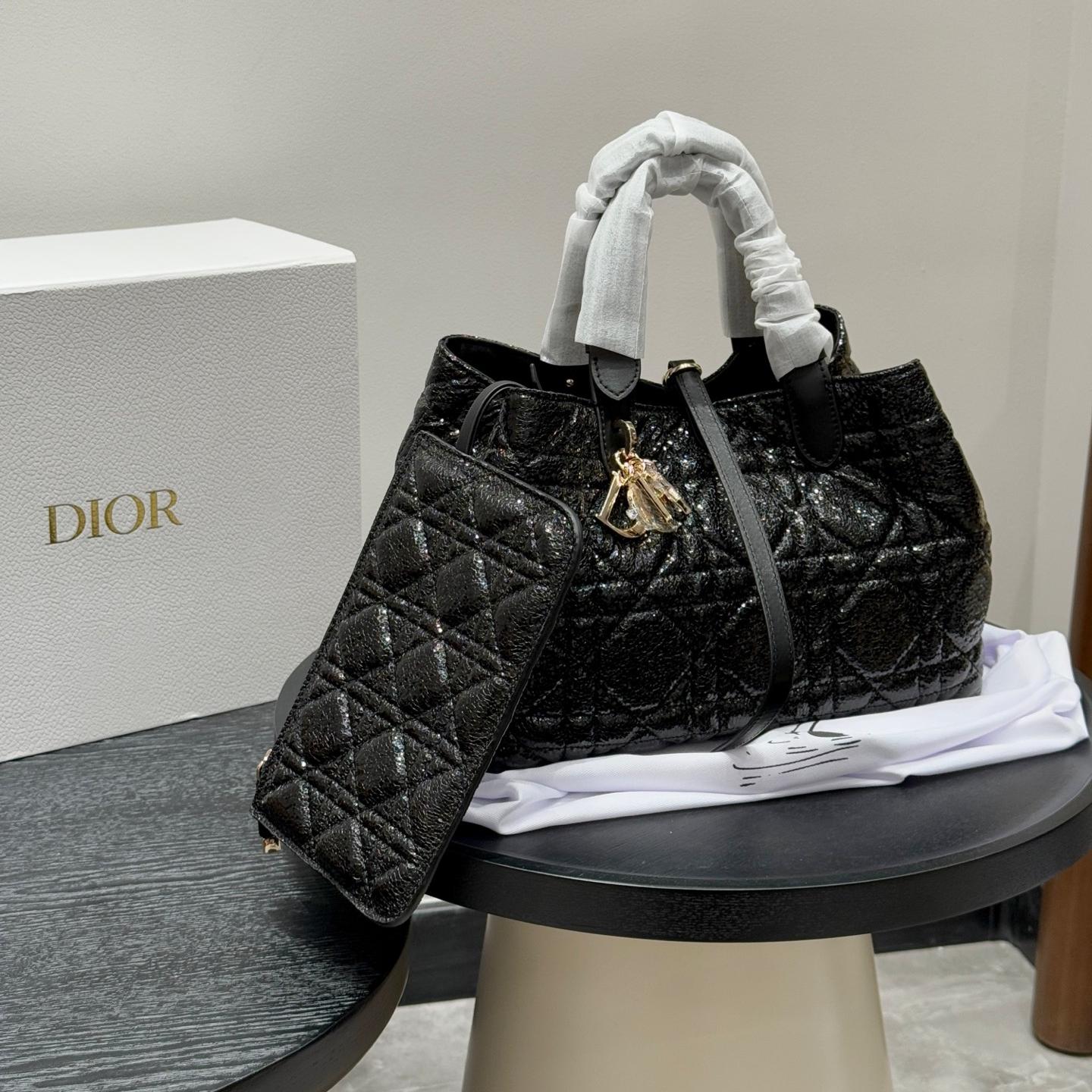 Dior-Inspired Toujours Convertible Tote – Cracked Patent Shopper Bag in Small & Medium Sizes 23CM/28CM - Image 2