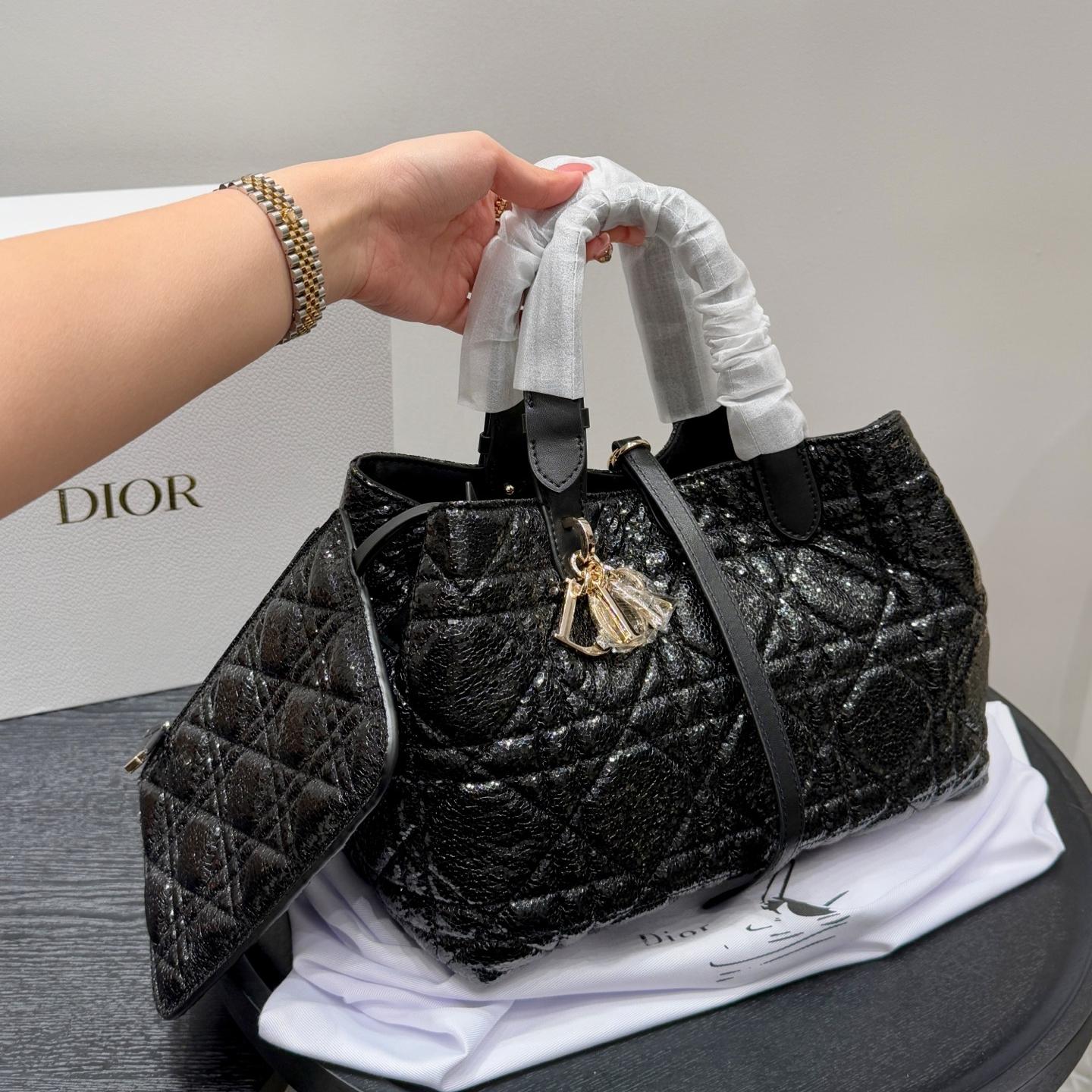 Dior-Inspired Toujours Convertible Tote – Cracked Patent Shopper Bag in Small & Medium Sizes 23CM/28CM