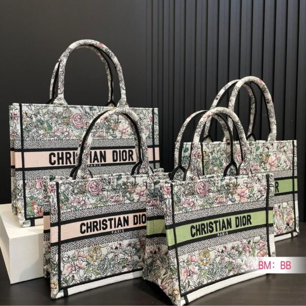 Dior-Inspired Floral Embroidered Book Tote – Canvas Bag in Large and Small Sizes 26CM/36CM