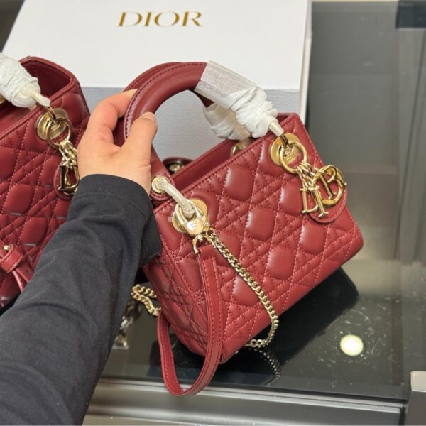 Lady Dior Lambskin Bag in Burgundy with Signature Strap – 20cm & 18cm