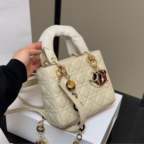 Lady Dior in Cream Calfskin with Tortoiseshell Charm Strap – 17cm & 20cm