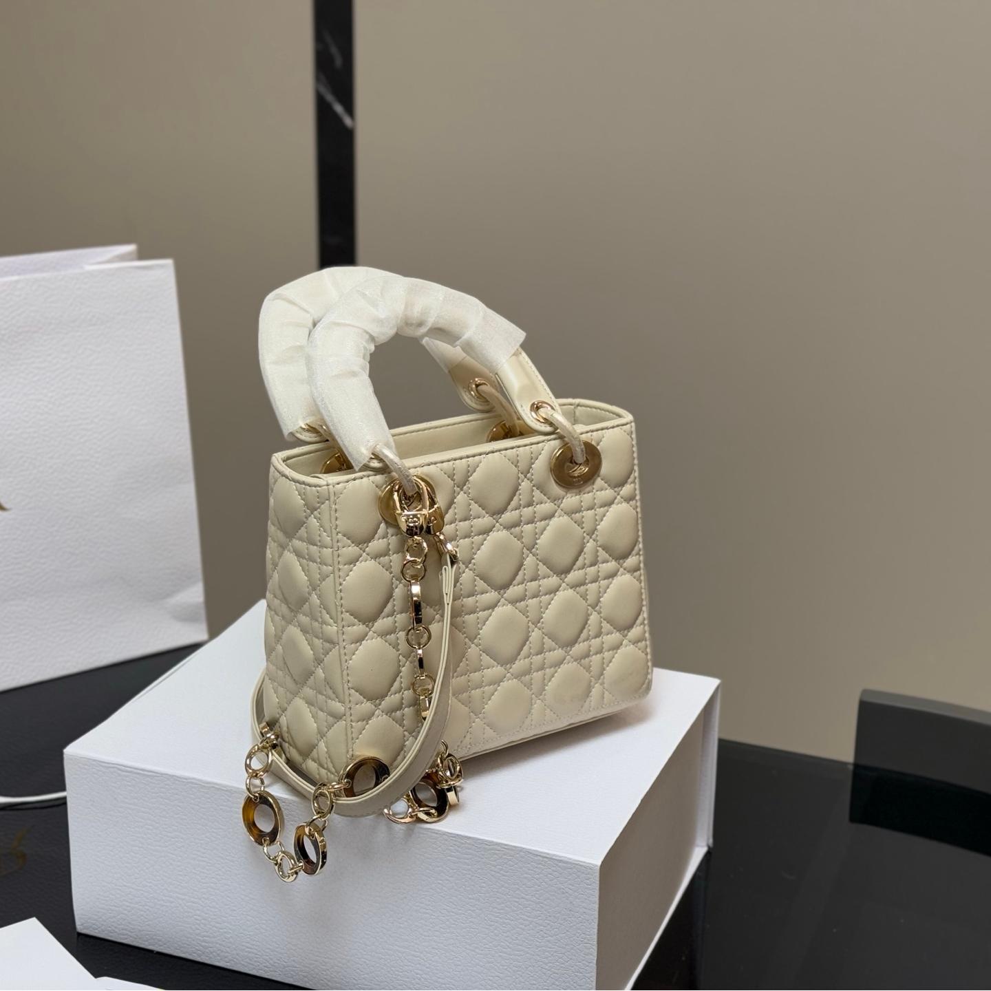 Lady Dior in Cream Calfskin with Tortoiseshell Charm Strap – 17cm & 20cm - Image 8