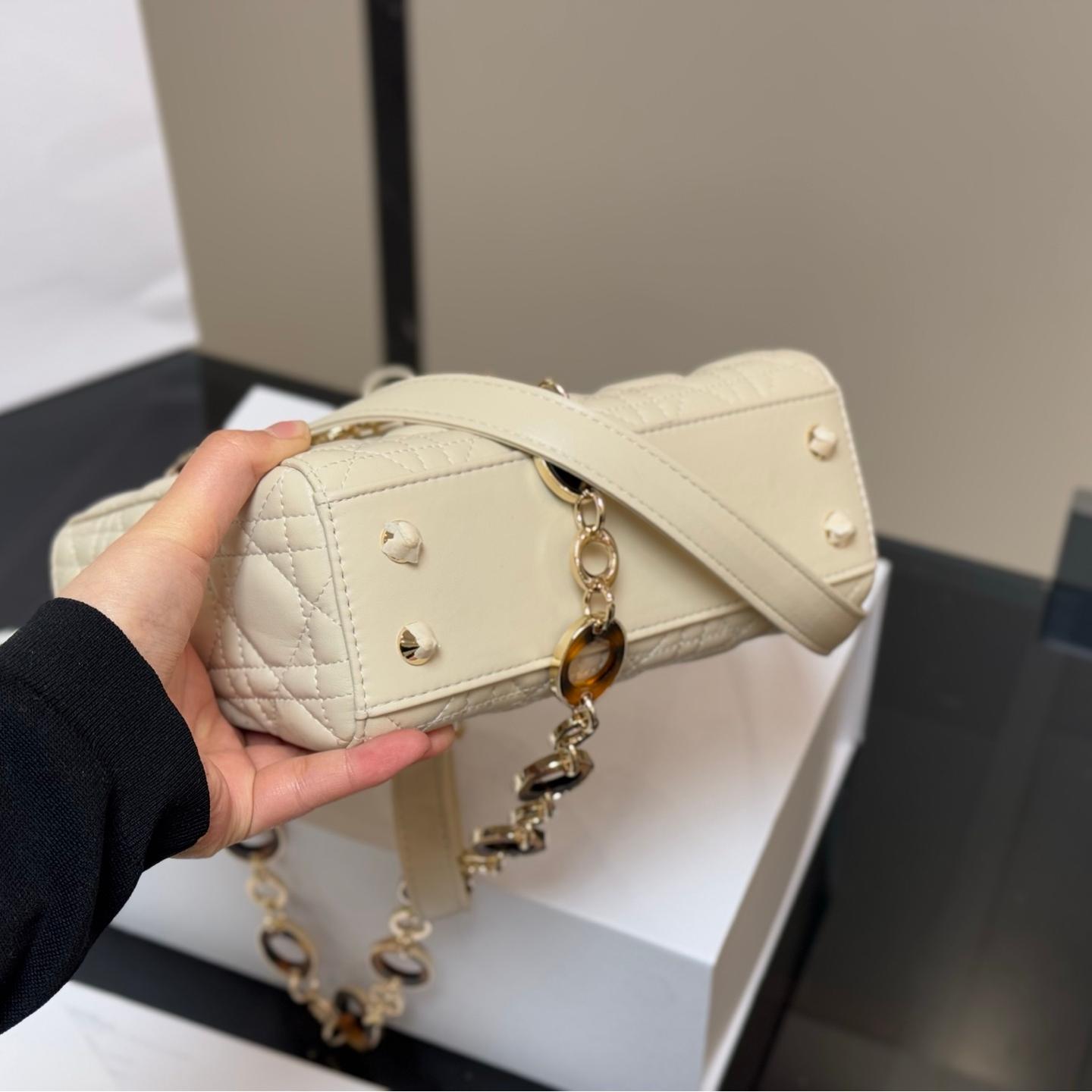Lady Dior in Cream Calfskin with Tortoiseshell Charm Strap – 17cm & 20cm - Image 9
