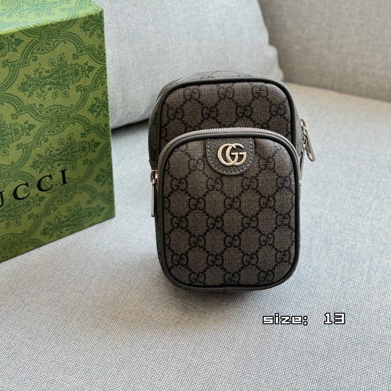 Gucci Ophidia GG Supreme Mini Phone Crossbody Bag – Grey & Black Canvas 19cm