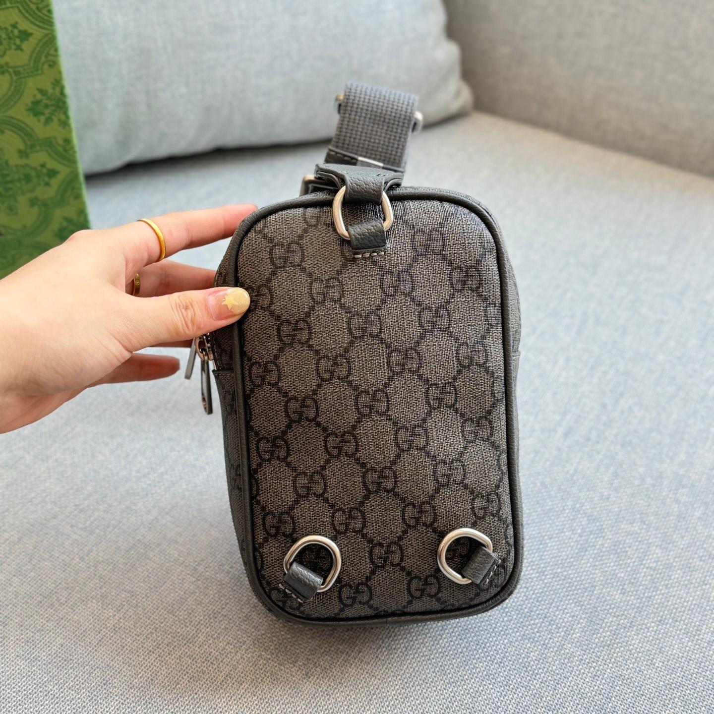 Gucci Ophidia GG Supreme Mini Phone Crossbody Bag – Grey & Black Canvas 19cm - Image 3