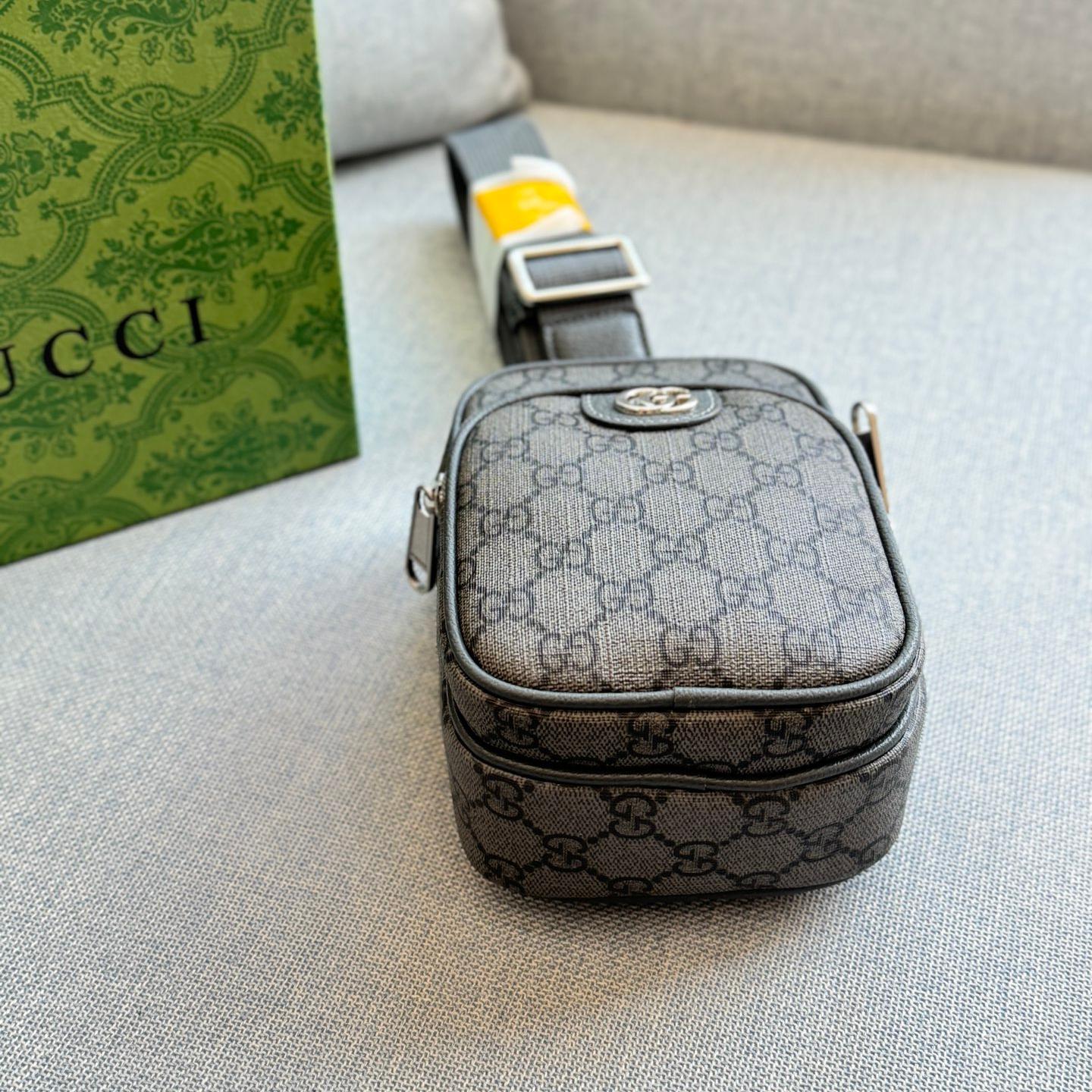 Gucci Ophidia GG Supreme Mini Phone Crossbody Bag – Grey & Black Canvas 19cm - Image 4