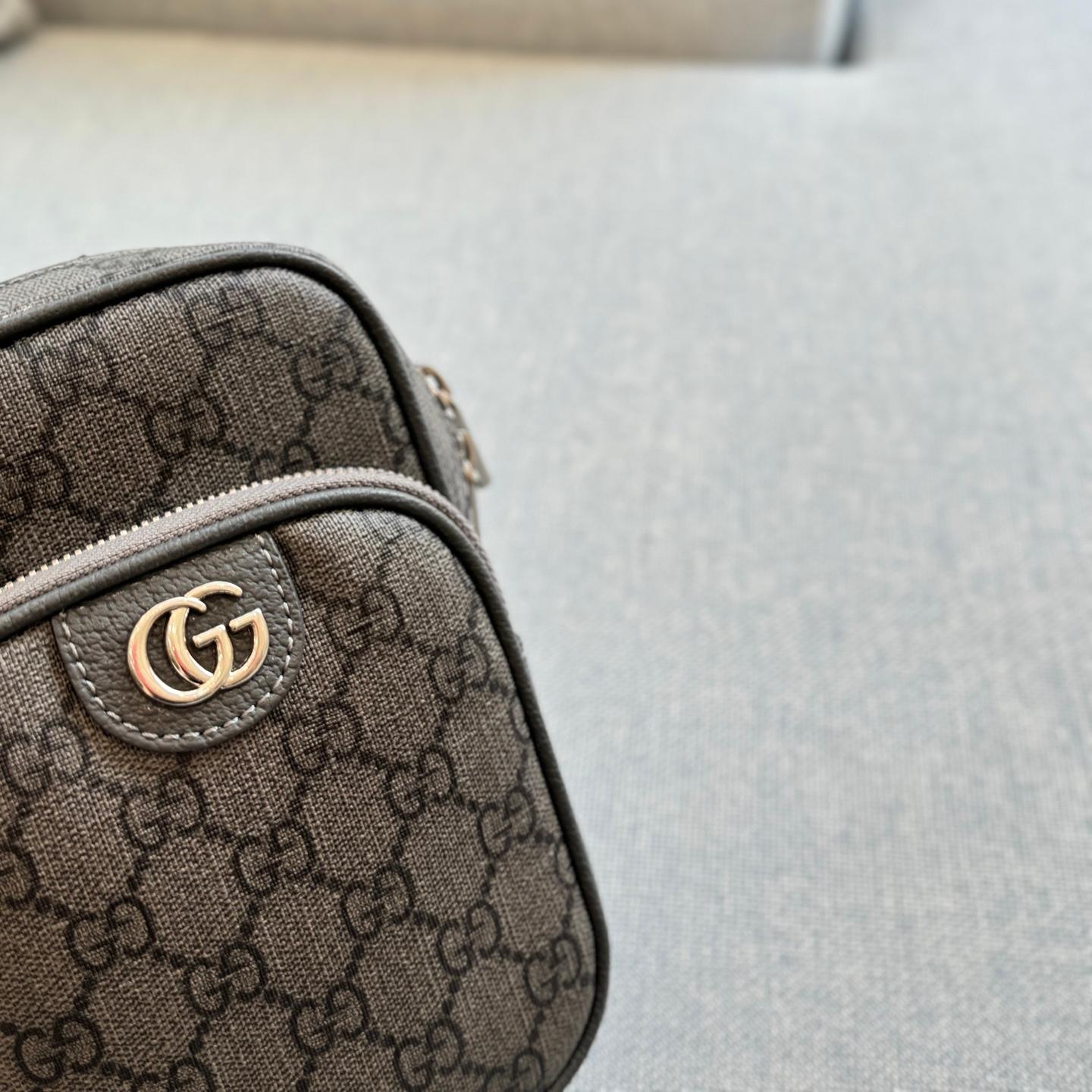 Gucci Ophidia GG Supreme Mini Phone Crossbody Bag – Grey & Black Canvas 19cm - Image 6
