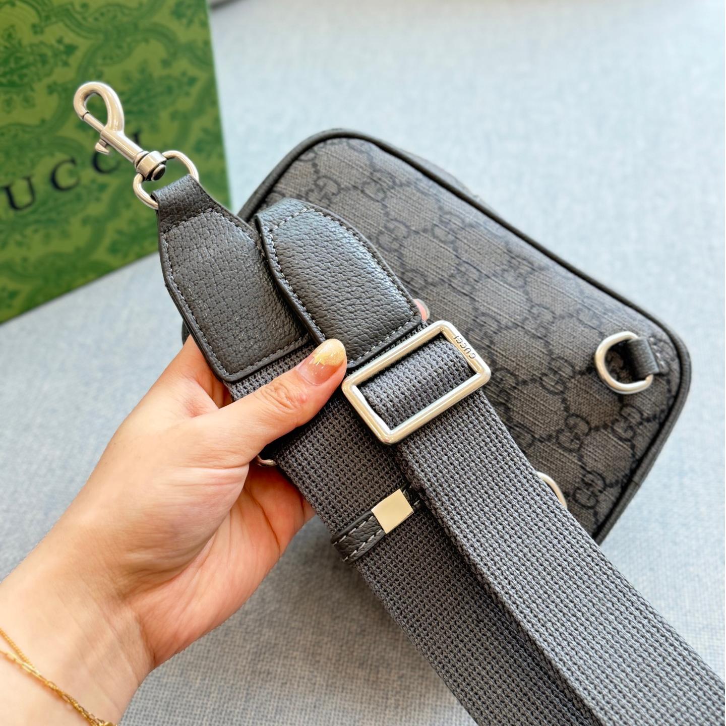 Gucci Ophidia GG Supreme Mini Phone Crossbody Bag – Grey & Black Canvas 19cm - Image 8