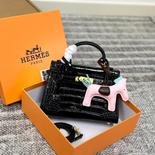 Mini Kelly 20 in Glossy Patent Croc Leather – Iconic Luxury Top Handle Bag