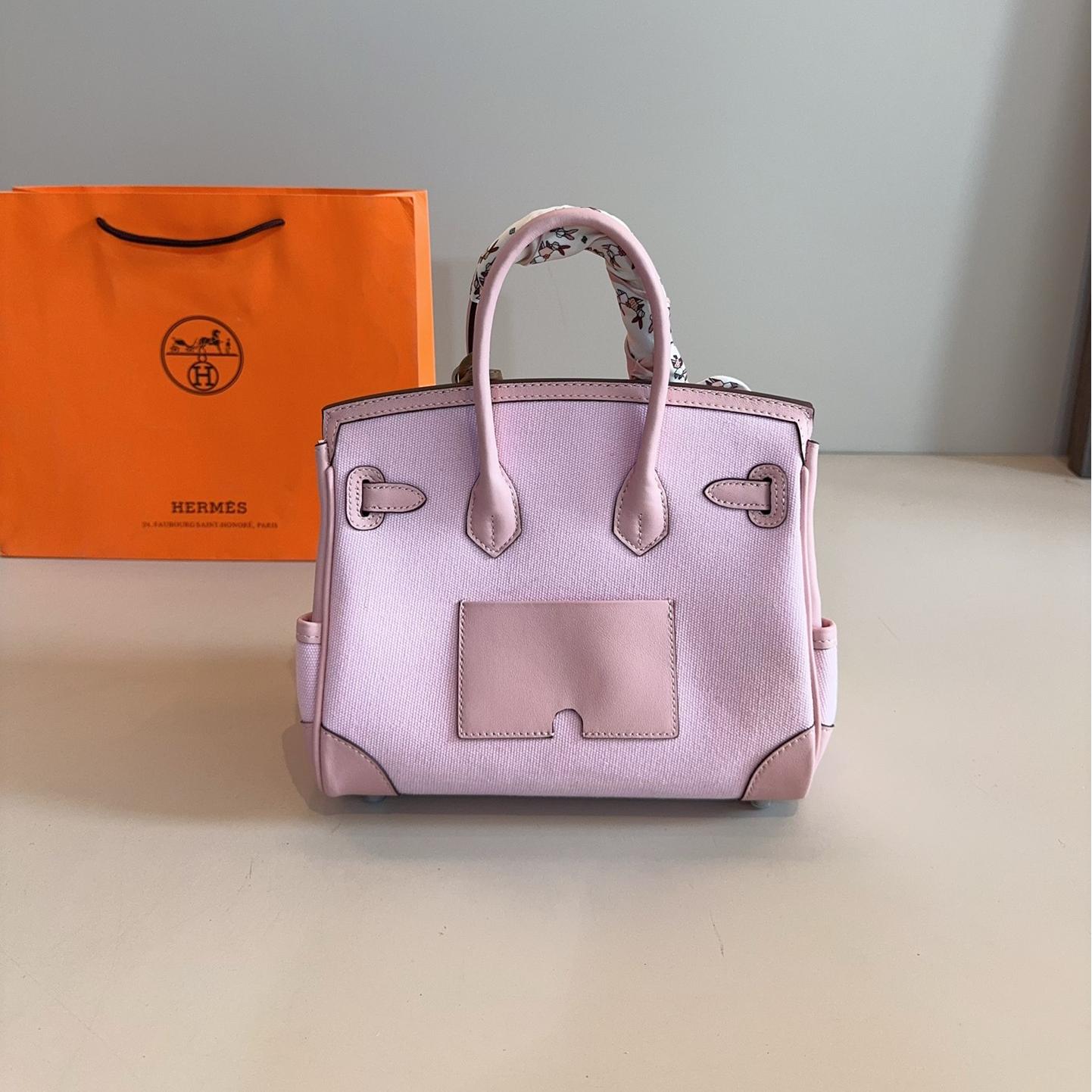 Hermès Cargo Kelly Bag in Sakura Pink – Canvas & Calfskin Top Handle 25cm - Image 3