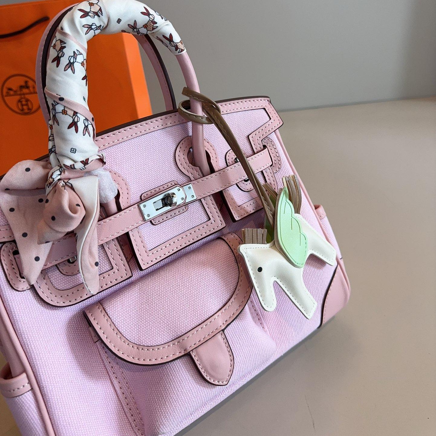 Hermès Cargo Kelly Bag in Sakura Pink – Canvas & Calfskin Top Handle 25cm - Image 4