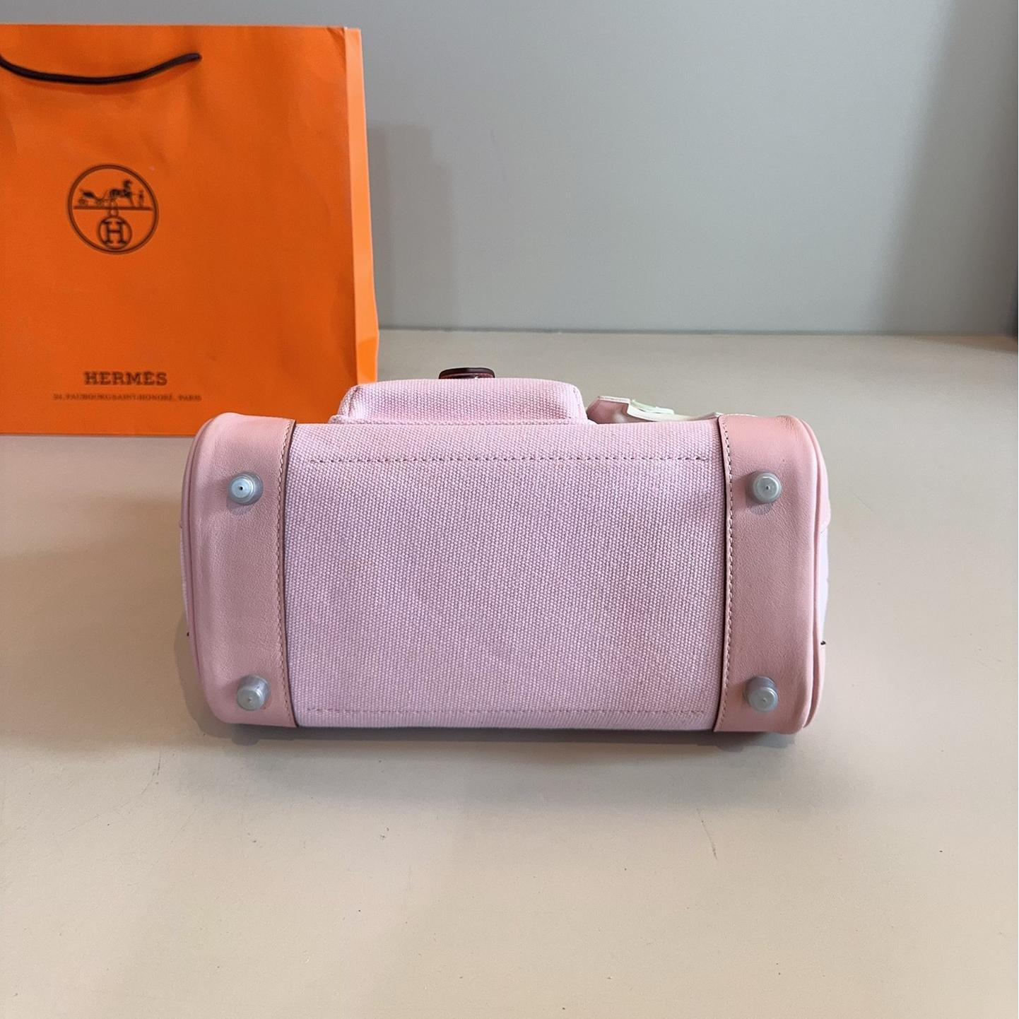 Hermès Cargo Kelly Bag in Sakura Pink – Canvas & Calfskin Top Handle 25cm - Image 5