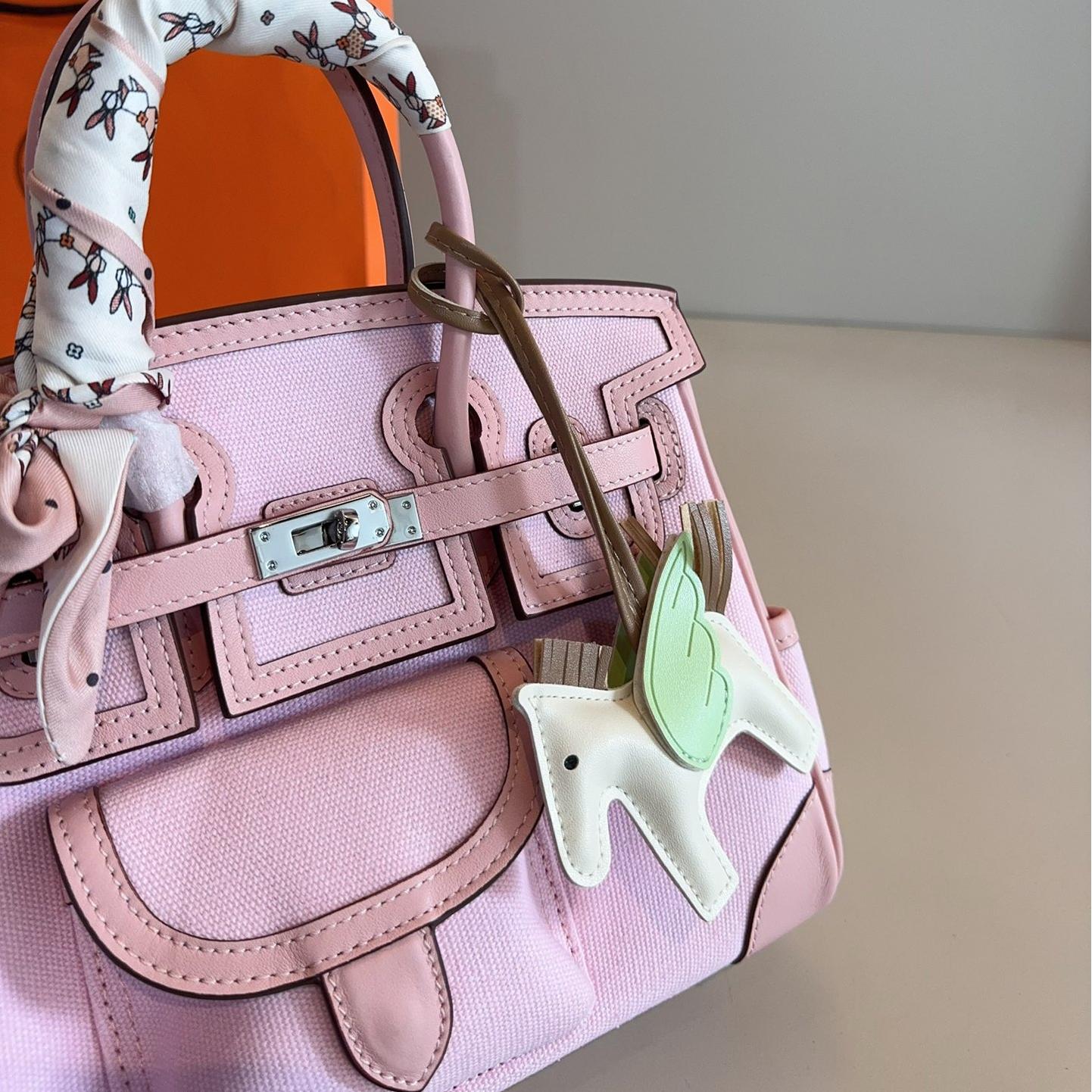 Hermès Cargo Kelly Bag in Sakura Pink – Canvas & Calfskin Top Handle 25cm - Image 7