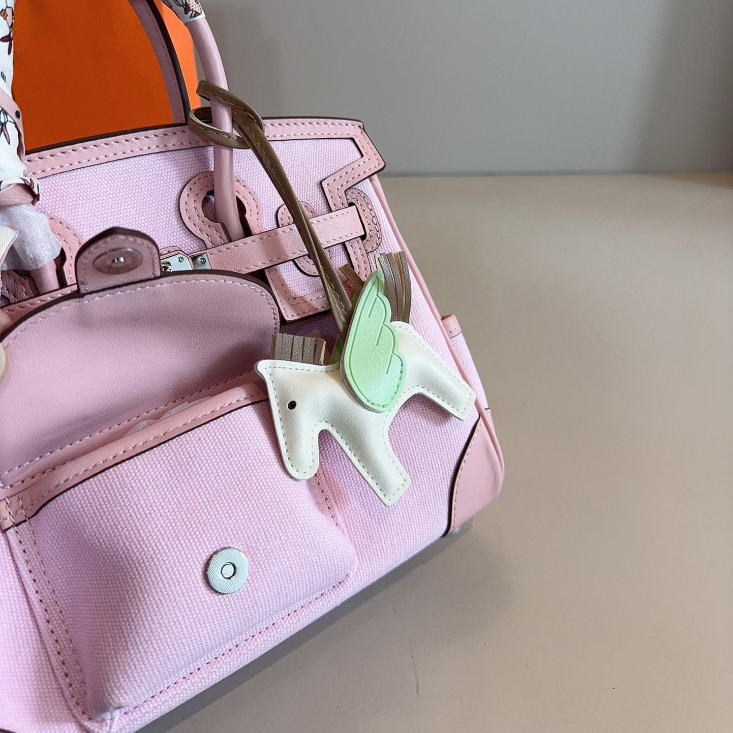 Hermès Cargo Kelly Bag in Sakura Pink – Canvas & Calfskin Top Handle 25cm - Image 8