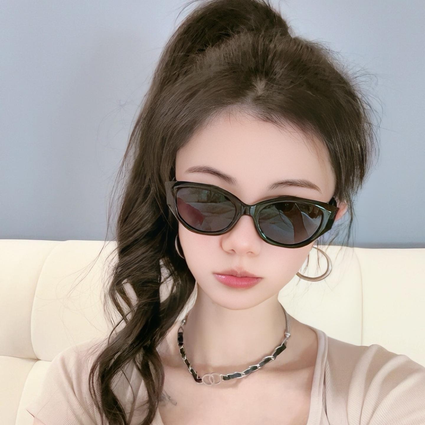 Chanel-Inspired Slim Cat-Eye Sunglasses · Classic Black UV-Protective Lenses - Image 8
