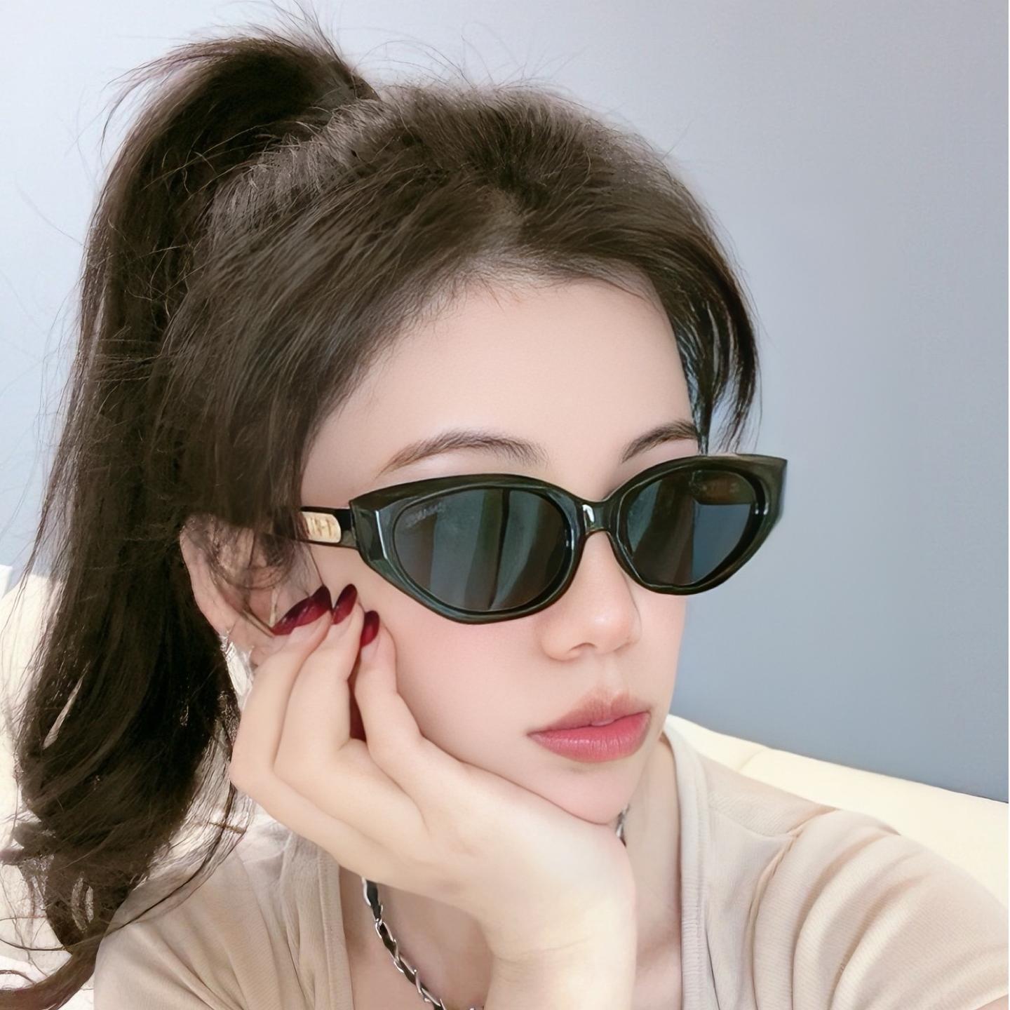 Chanel-Inspired Slim Cat-Eye Sunglasses · Classic Black UV-Protective Lenses - Image 9