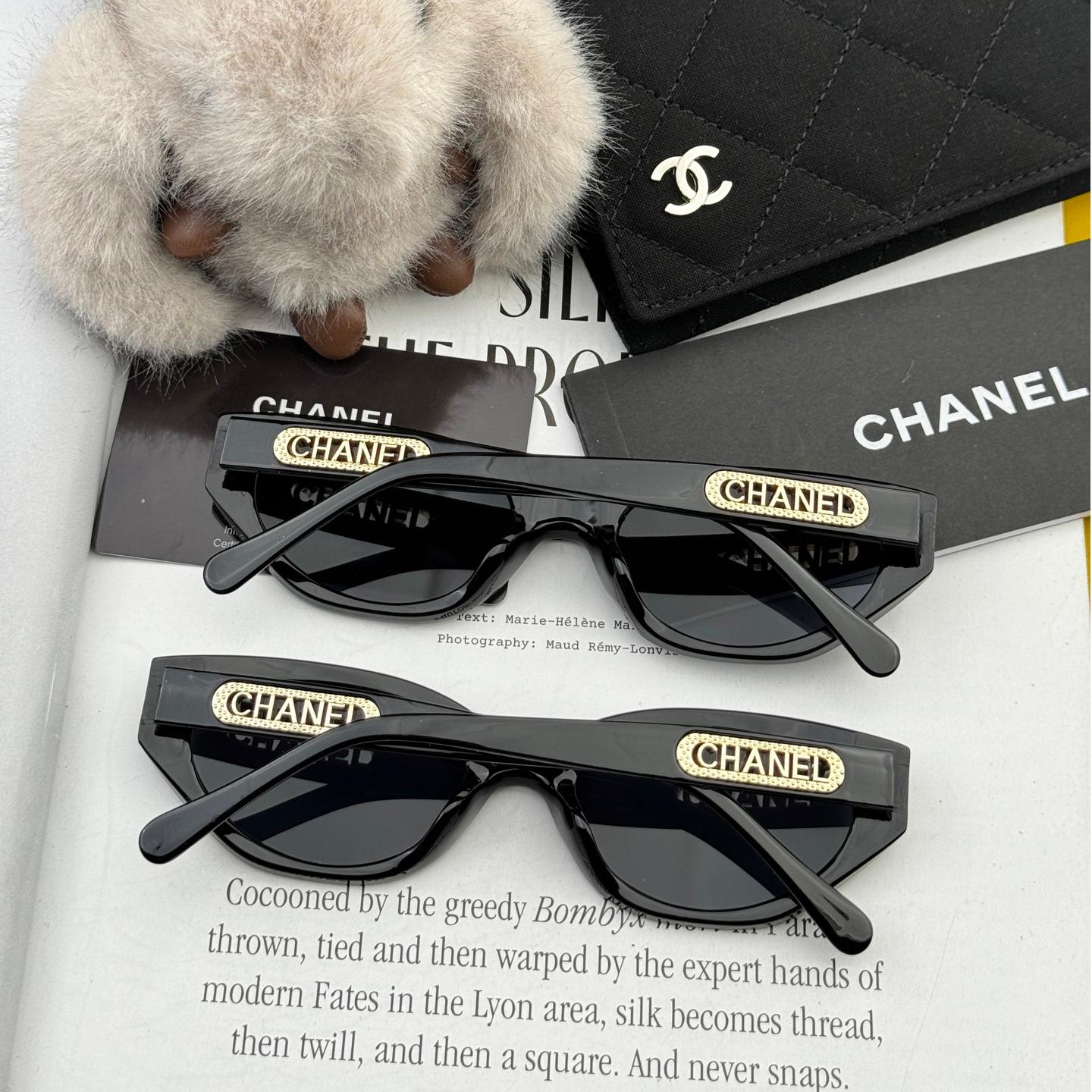 Chanel-Inspired Slim Cat-Eye Sunglasses · Classic Black UV-Protective Lenses - Image 7
