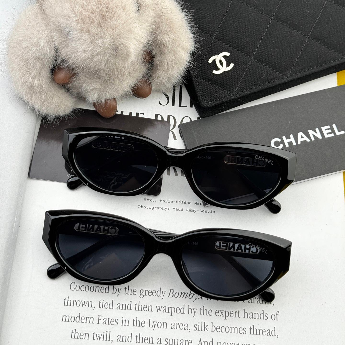 Chanel-Inspired Slim Cat-Eye Sunglasses · Classic Black UV-Protective Lenses