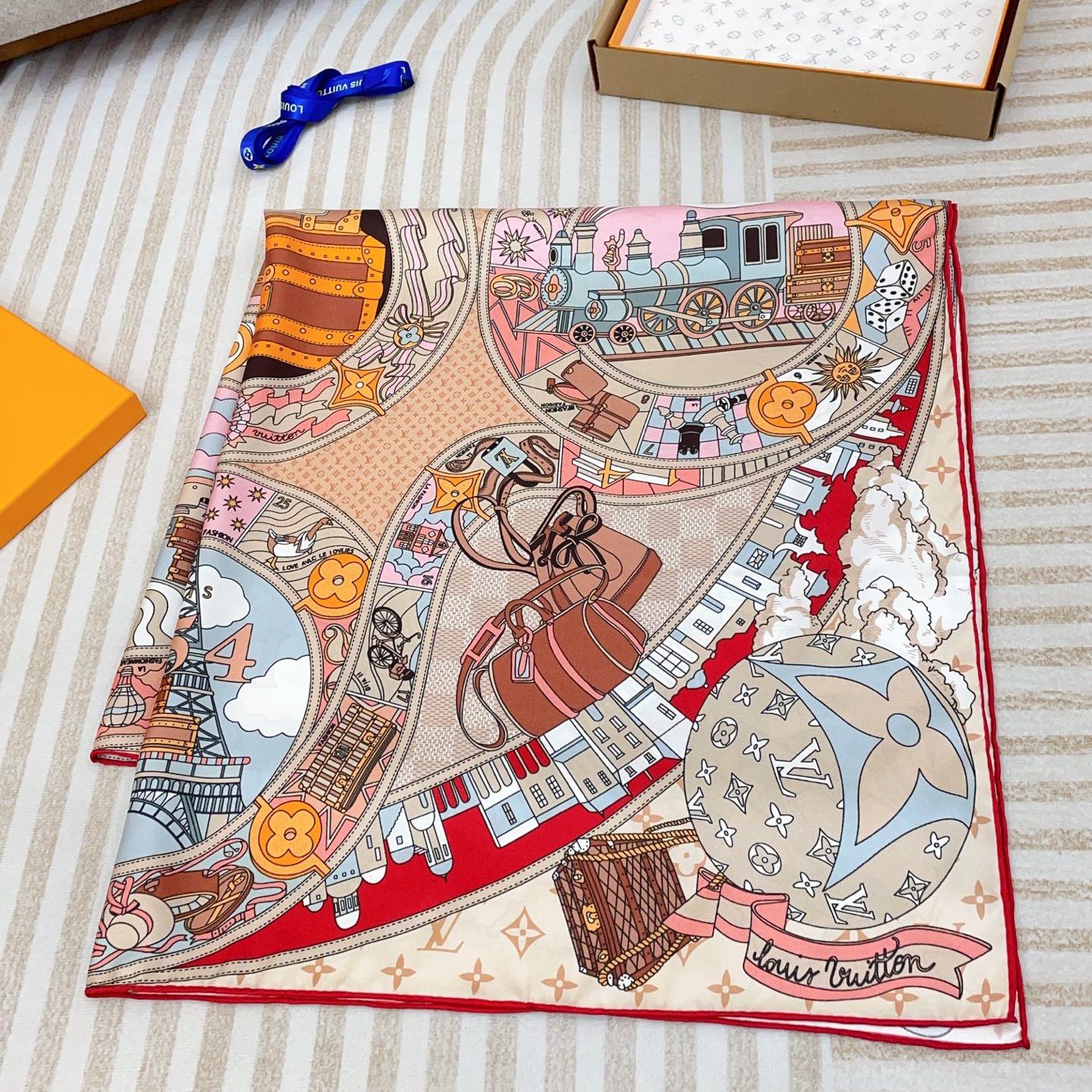 Louis Vuitton Silk Square Scarf – Paris Travel Heritage Print, 90x90cm - Image 3