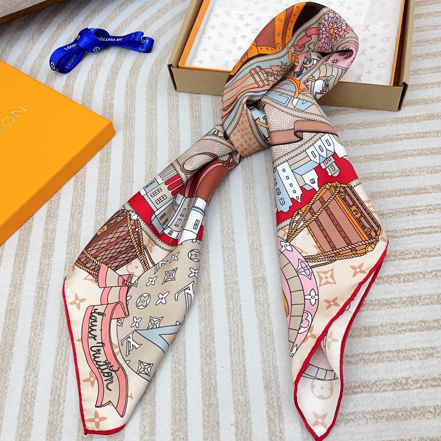 Louis Vuitton Silk Square Scarf – Paris Travel Heritage Print, 90x90cm - Image 4