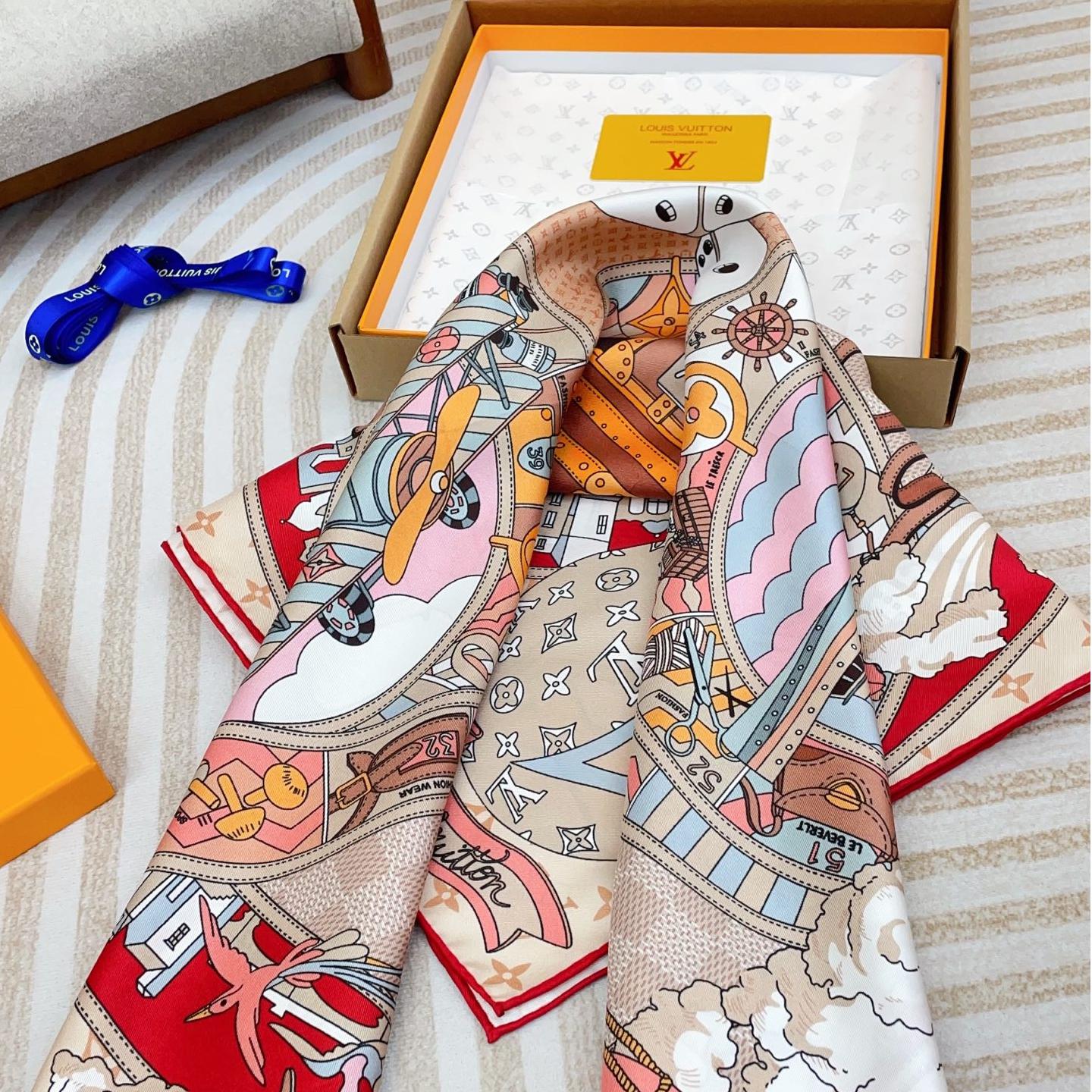 Louis Vuitton Silk Square Scarf – Paris Travel Heritage Print, 90x90cm - Image 5