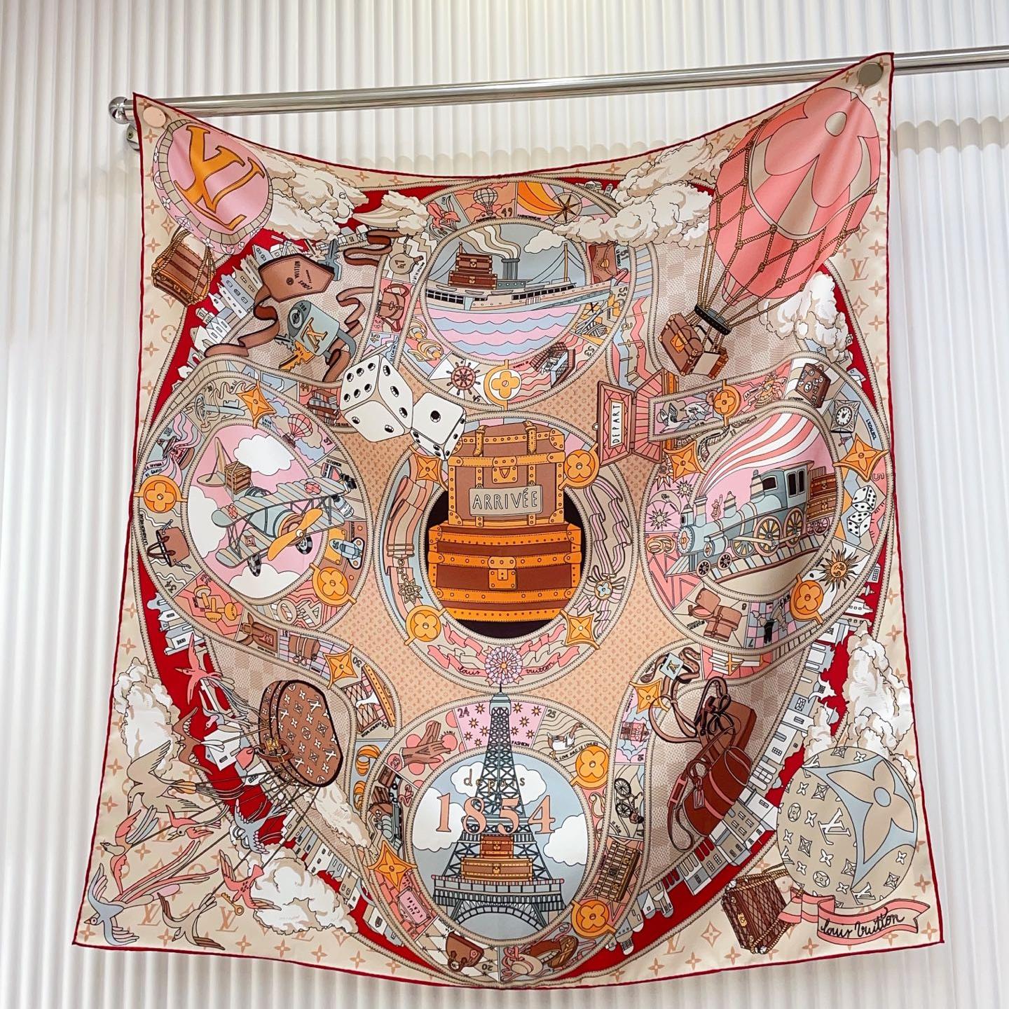Louis Vuitton Silk Square Scarf – Paris Travel Heritage Print, 90x90cm - Image 6