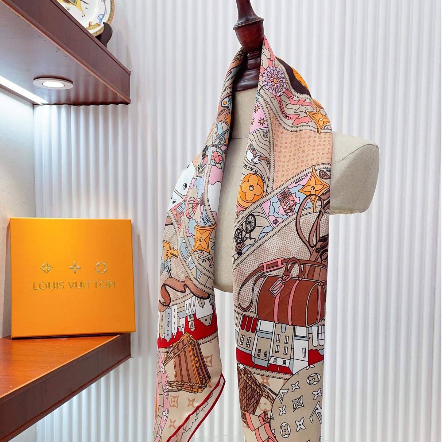 Louis Vuitton Silk Square Scarf – Paris Travel Heritage Print, 90x90cm - Image 7