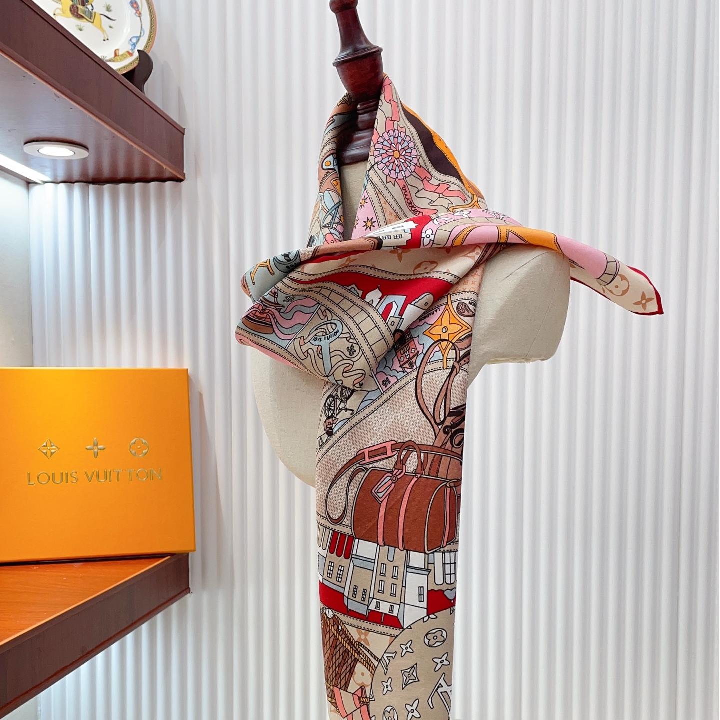 Louis Vuitton Silk Square Scarf – Paris Travel Heritage Print, 90x90cm - Image 8