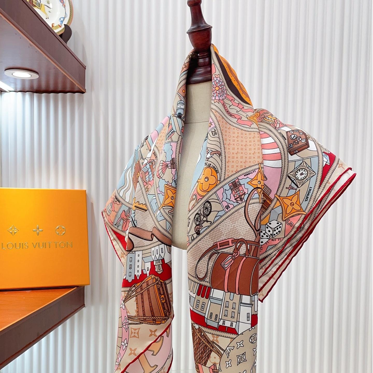 Louis Vuitton Silk Square Scarf – Paris Travel Heritage Print, 90x90cm - Image 9