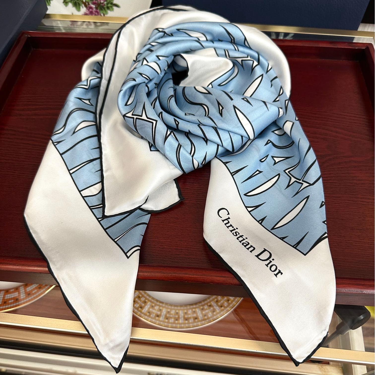 Dior Chardons Silk Twill Scarf – 2025 Pink & Blue Edition, 90x90cm - Image 5