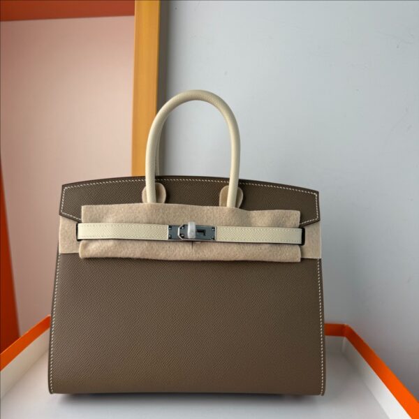 Birkin Platinum 25cm Som Leather [Elephant Gray/Milkshake White]  Silver Hardware